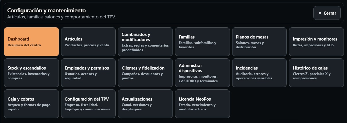 Panel de configuración